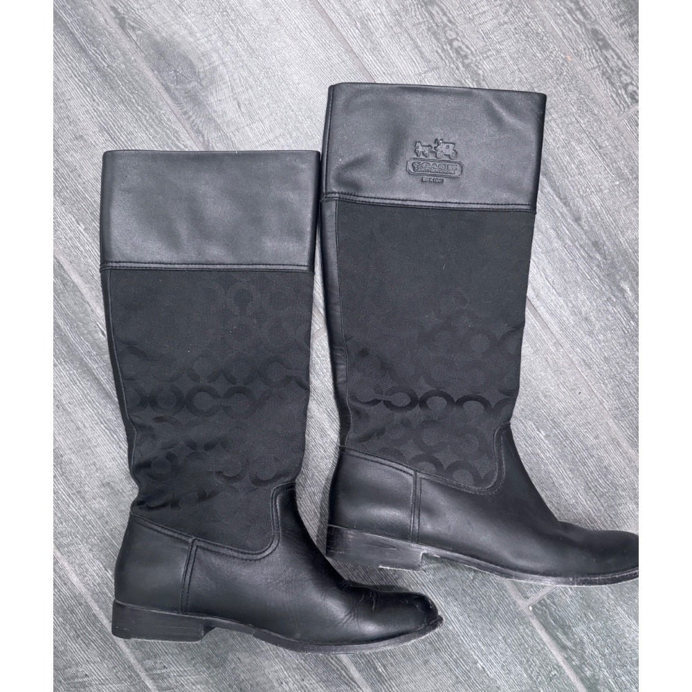 Coach Chrissi Signature Logo Khaki & Tall Boot Riding Boot Size 7.5
